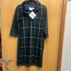 Gretchen Scott Stuart Clan MIDI Dress - Green, Blue, and Yellow Plaid